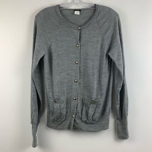J. Crew Merino Wool Button Front Long Sleeve Cardigan in Grey
